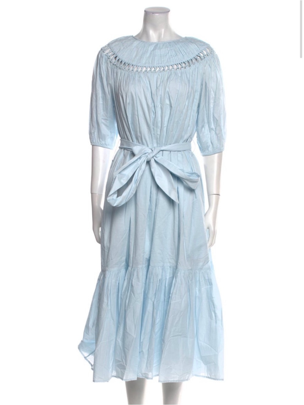 Merlette Cotton Light Blue Tie-Waist Midi Dress